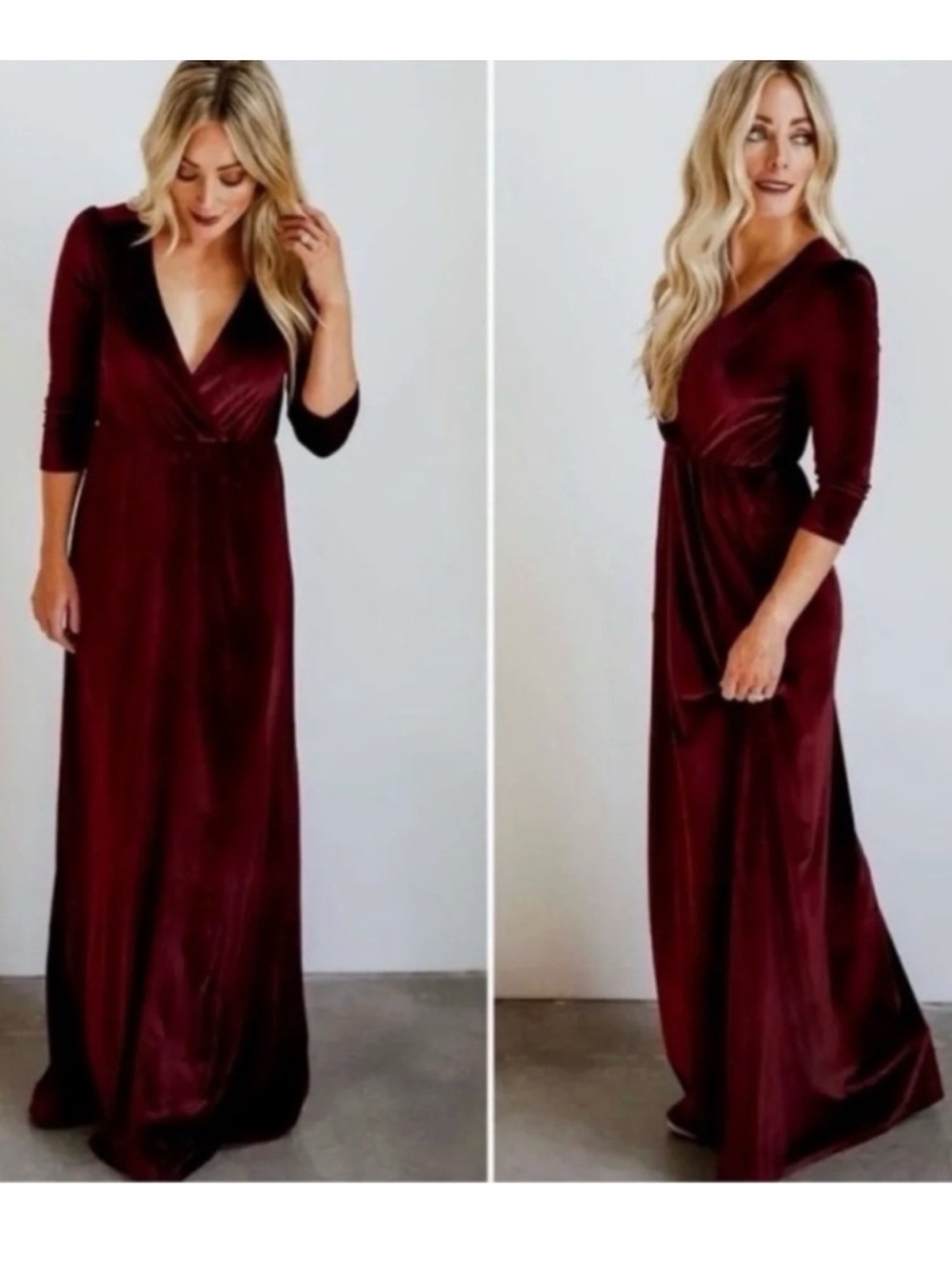 Baltic Born Sophia Half Sleeve Velvet Maxi Dress in Mulberry Red Size S